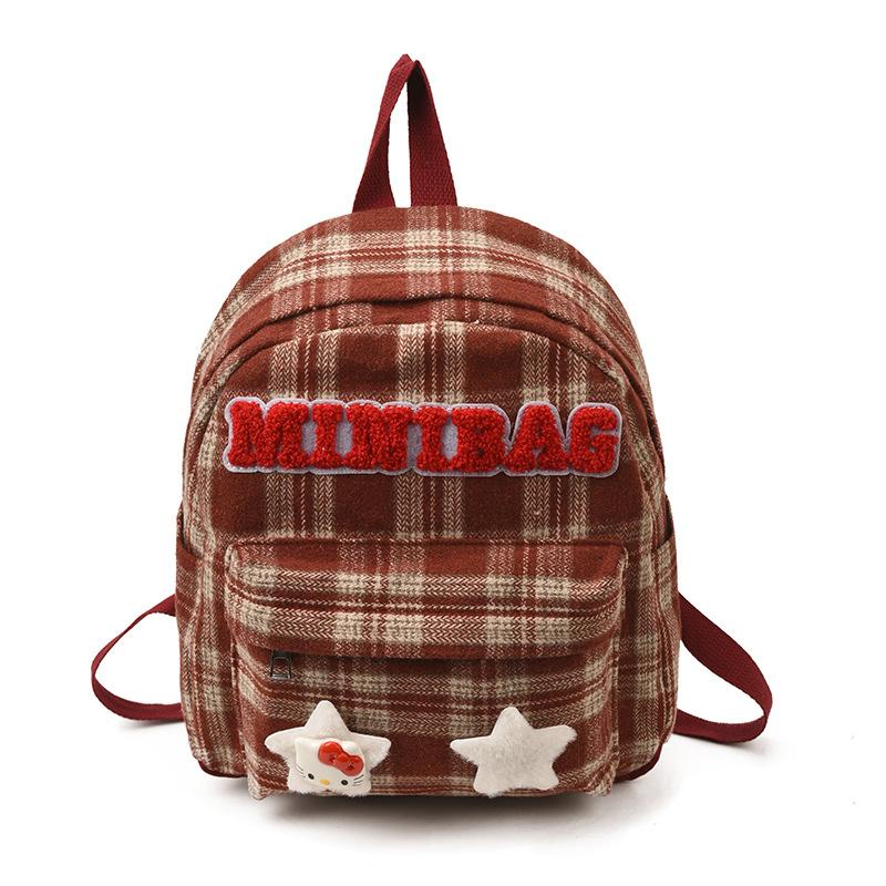 Foreign-Style Plaid Boys And Girls Backpack Cute Kitten Star Student Schoolbag Children S Backpack красный