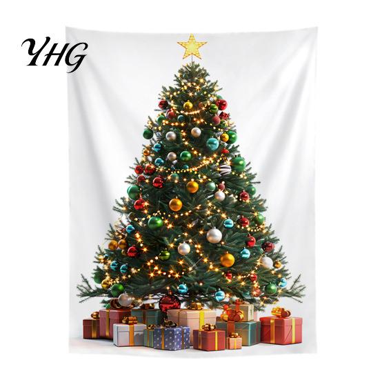 Festive Background Cloth Merry Christmas Tapestry, Wall Hanging Fabric Backdrop, Xmas Tree Winter Holiday Themed Decor Art for Living Room,