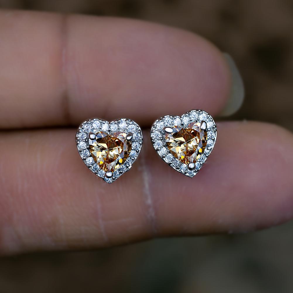 

Dainty Female Rainbow Crystal Stone Jewelry Charm Color Small Stud Earring Cute Heart Zircon Wedding Earrings For Women