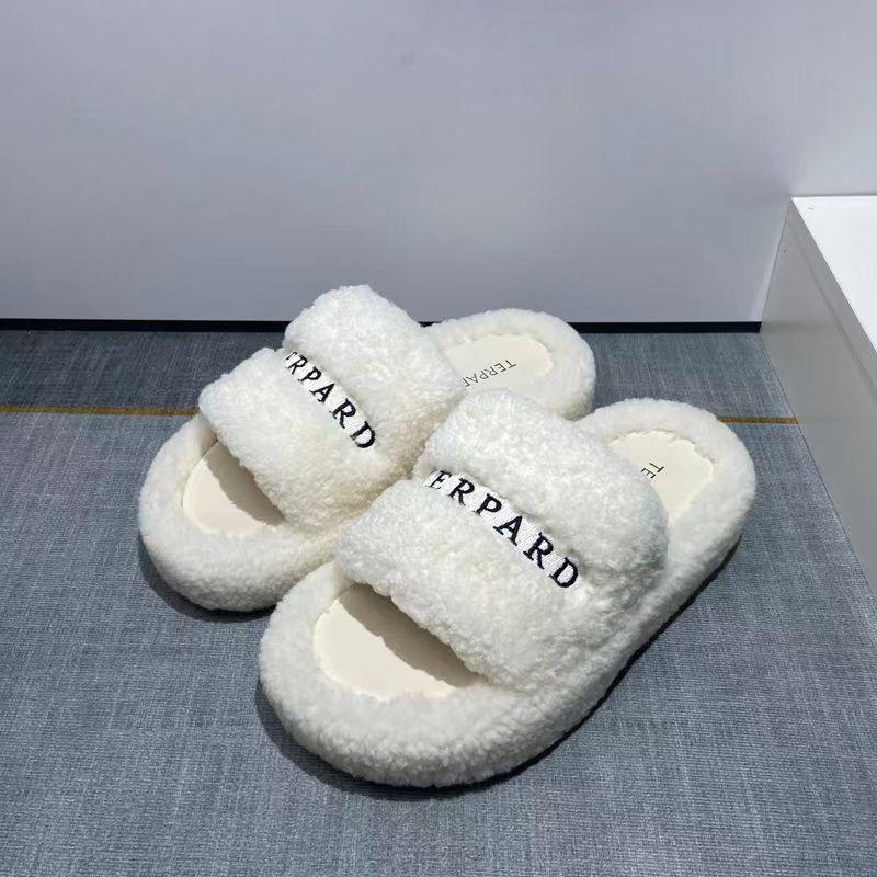 Thick-soled high-heeled fluffy slippers for women to wear 2025 autumn new versatile height increase Internet celebrity versatile casual one-word drag
