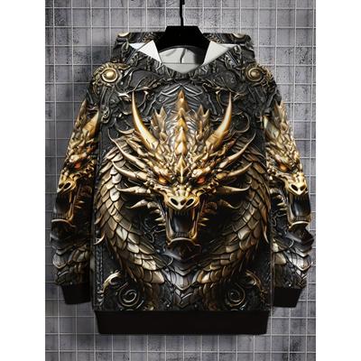 Mode Herren Kapuzenpullover 3D-Drucke Dragon Blaze Sweatshirt Kordelzug Sportbekleidung Langarm Tops Lässige Herrenbekleidung