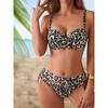 Vintage Brown Leopard Print Bikini Set 2026 Women Front Tie Push Up High Waist Swimsuit Bathing Suit Vacation Two Piece Swimwear