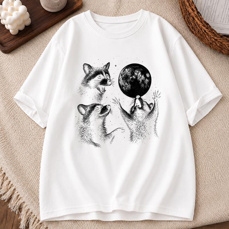 Halloween Raccoons Shirt for Unisex Unisex Raccoons Vintage Graphic TShirts Raccoon Moon Tee Funny Meme Streetwear Tops