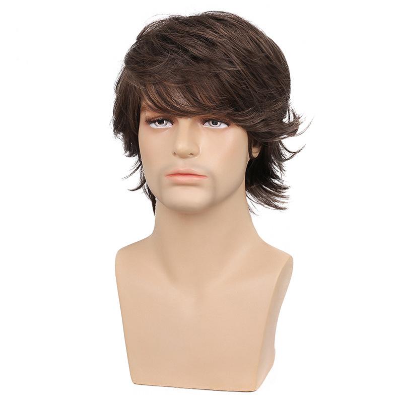 Men Synthetic Short Wave Wig Male Layered Hair With Bangs Natural Blond Brown Wig Daily Cosplay Use Heat Resistant Fiber