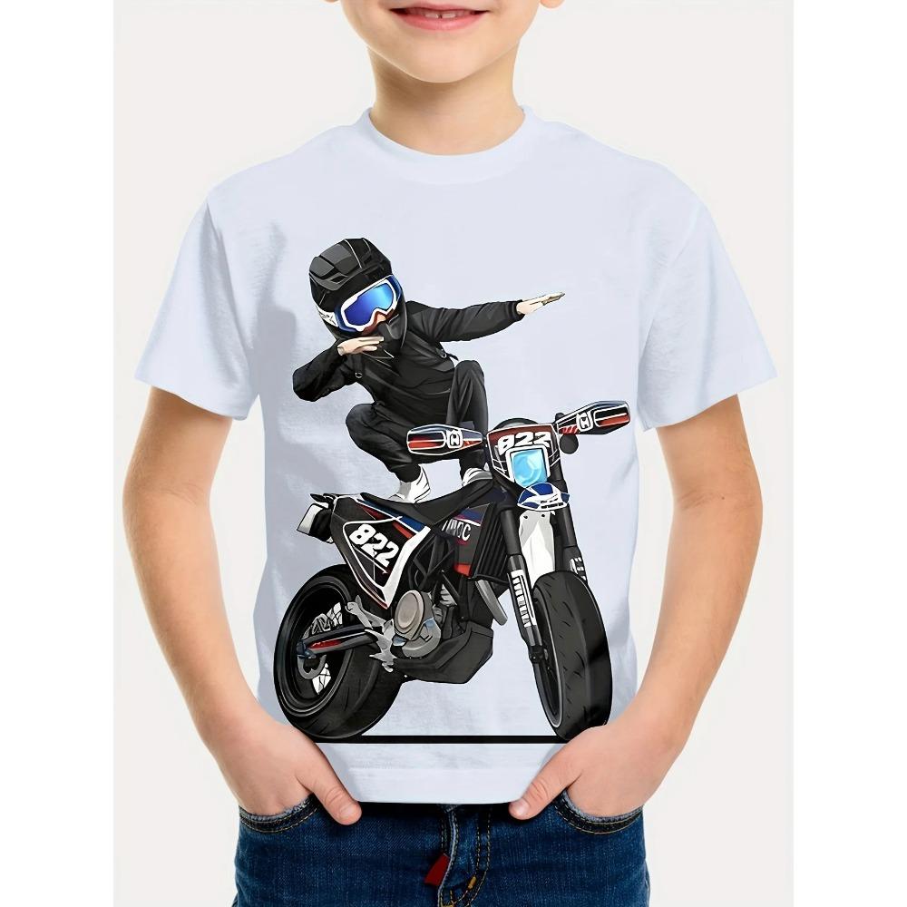 2025 Sommer Kinderkleidung Motorrad Kinder T-Shirt 3D-Druck Kurzarm Jungen Mädchen Lockere Oberteile Streetwear