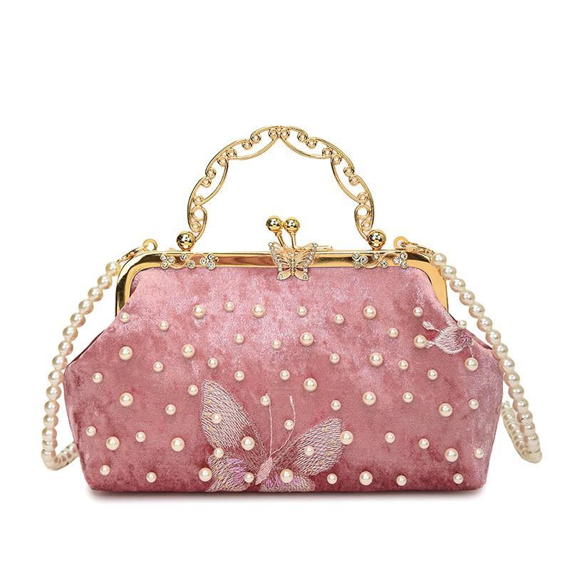 Fashionable Clip Handbag Women's Style Pearl Chain Dinner Bag Temperament All-matching Cross-body Shell