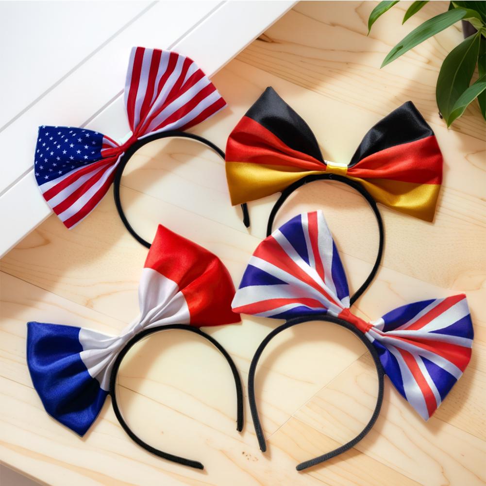 Flag Bow Headband Satin Bow Tie Headband Lightweight Country Flag Hair Band Festive Parade Headwear
