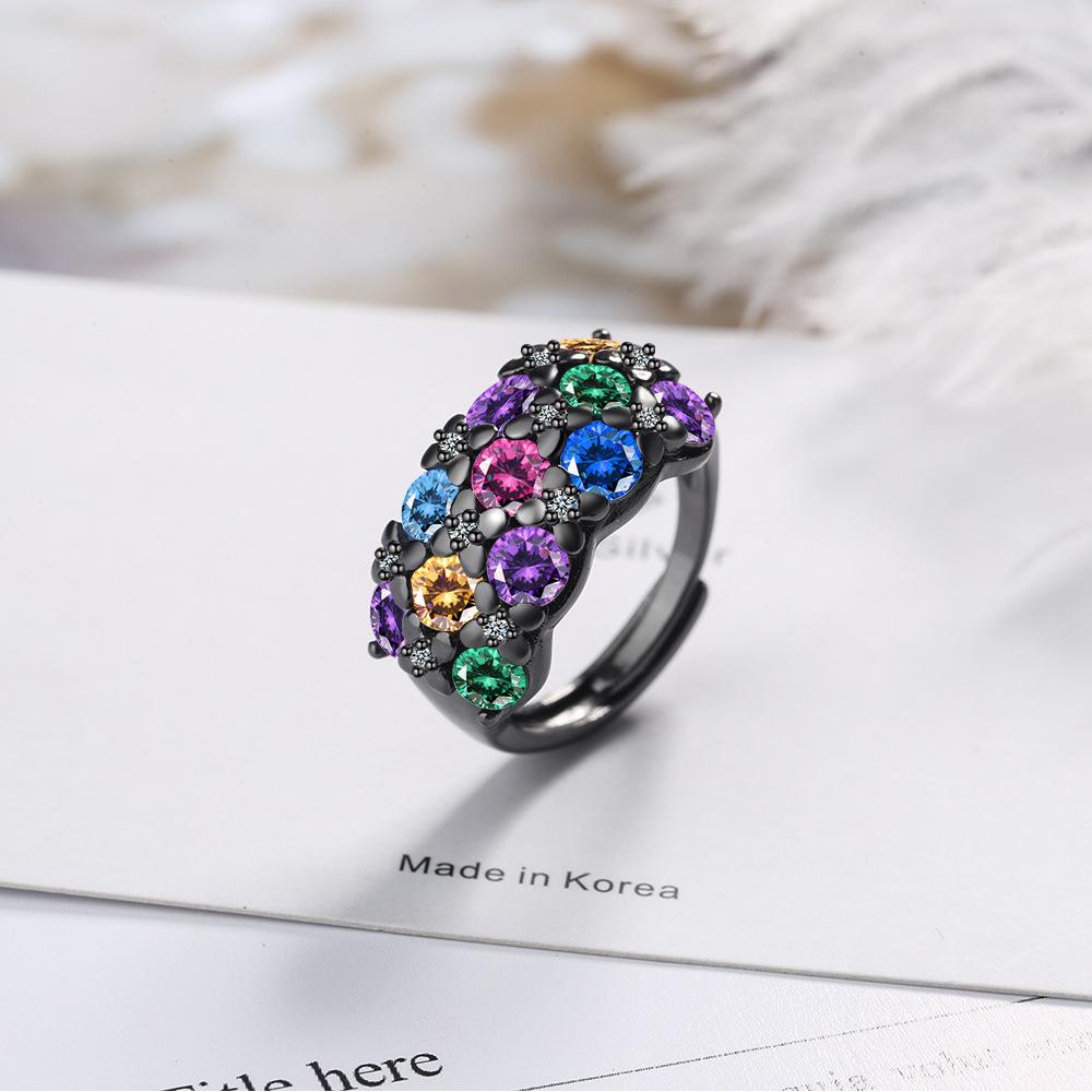 Copper Fashion Trend Colored Zircon Black Gold Ring Birthday Party Anniversary Gift