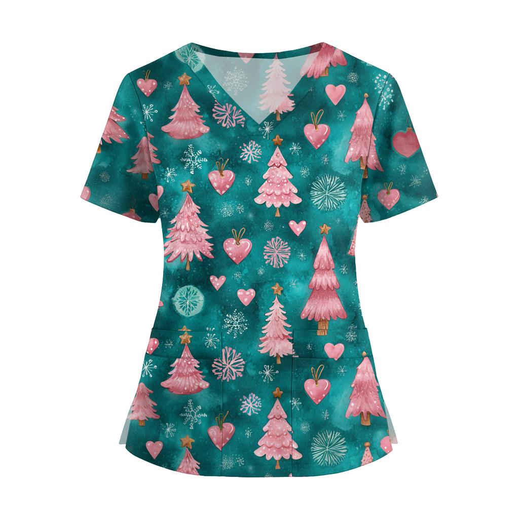 Dámská móda Overal s krátkým rukávem a výstřihem do V s kapsami Potisk Topů Oblečení