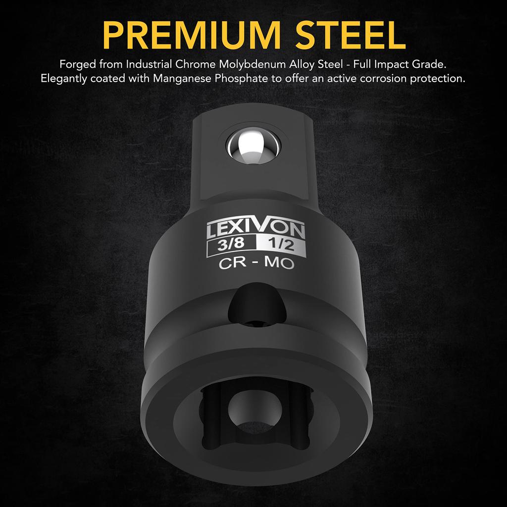 LEXIVON Impact Socket Adapter and Reducer Set Impact Driver Chrome Molybdenum Alloy for Torque Impact Drill 4-Piece 6.35mm (1/4"), 9.5mm (3/8"),