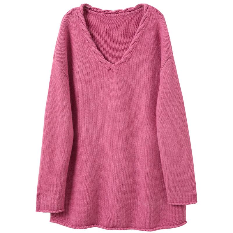 Sancai Women's 2025 Winter Dopamine V-Neck Loose Knit Sweater