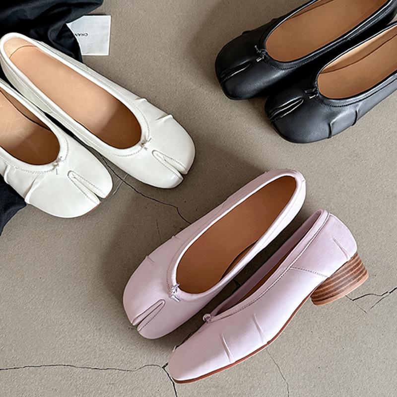 Verze ovčí kůže~ niche plisované baletky prasečí kopýtka jemný vítr kůže boty s rozdělenou špičkou mělký výstřih pohodlné ploché jednoboty