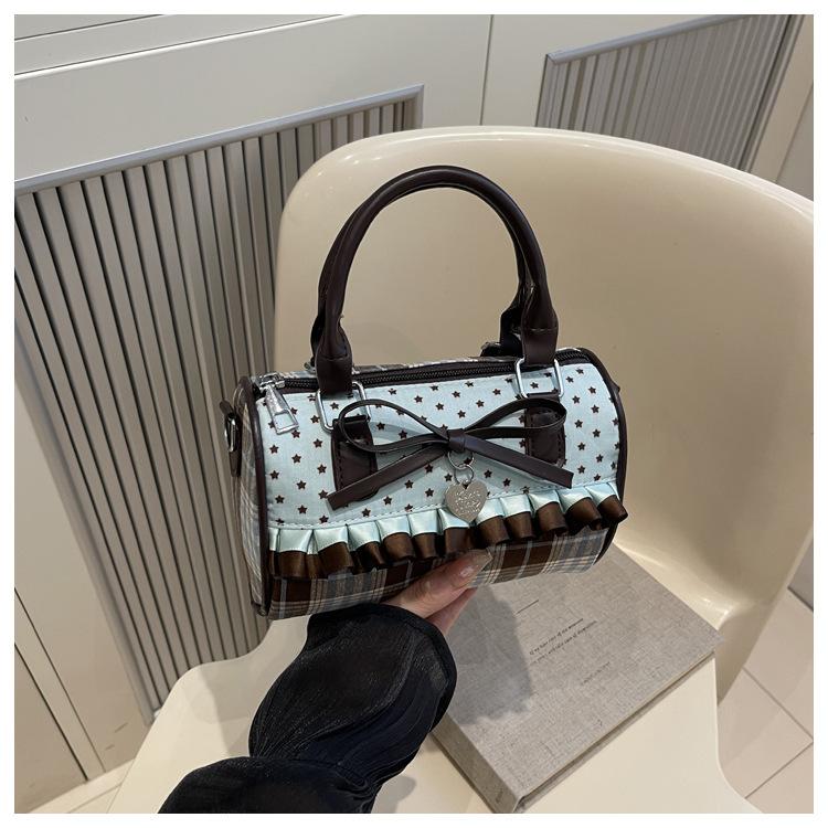 Einfache Kunstleder-Kissen-Tasche für Damen mit Schleife Karierte Schulter-Crossbody-Tasche