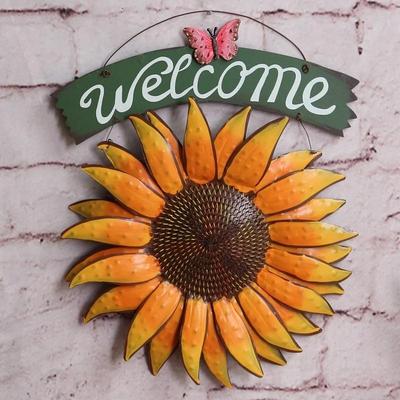 Garden Creative Living Room Wall Decorations WELCOME Sun Flower Pendant European Style Iron Mural Farmhouse Decor