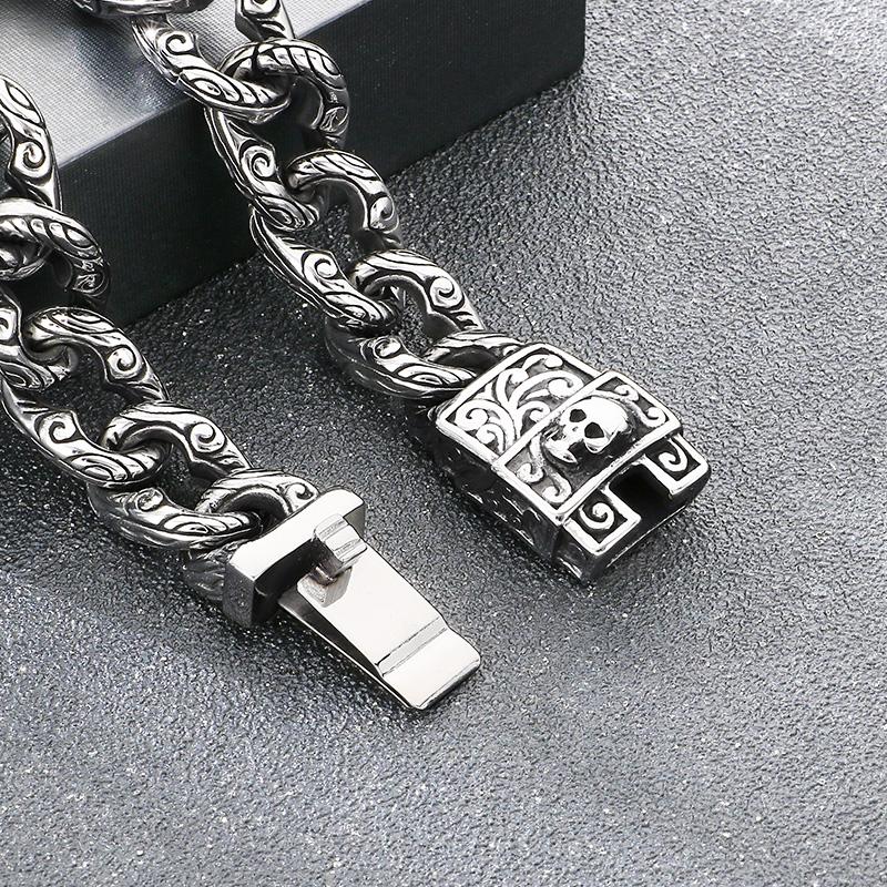 Retro Gold Color Skull Bracelet for Men High Quality Hip Hop Style Party Stainless Steel Jewelry Heavy Cuban Link Accessory