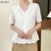 ZANZEA Women Elegant Embroidery Lace Patchwork Casual V-Neck Short Sleeve Blouse
