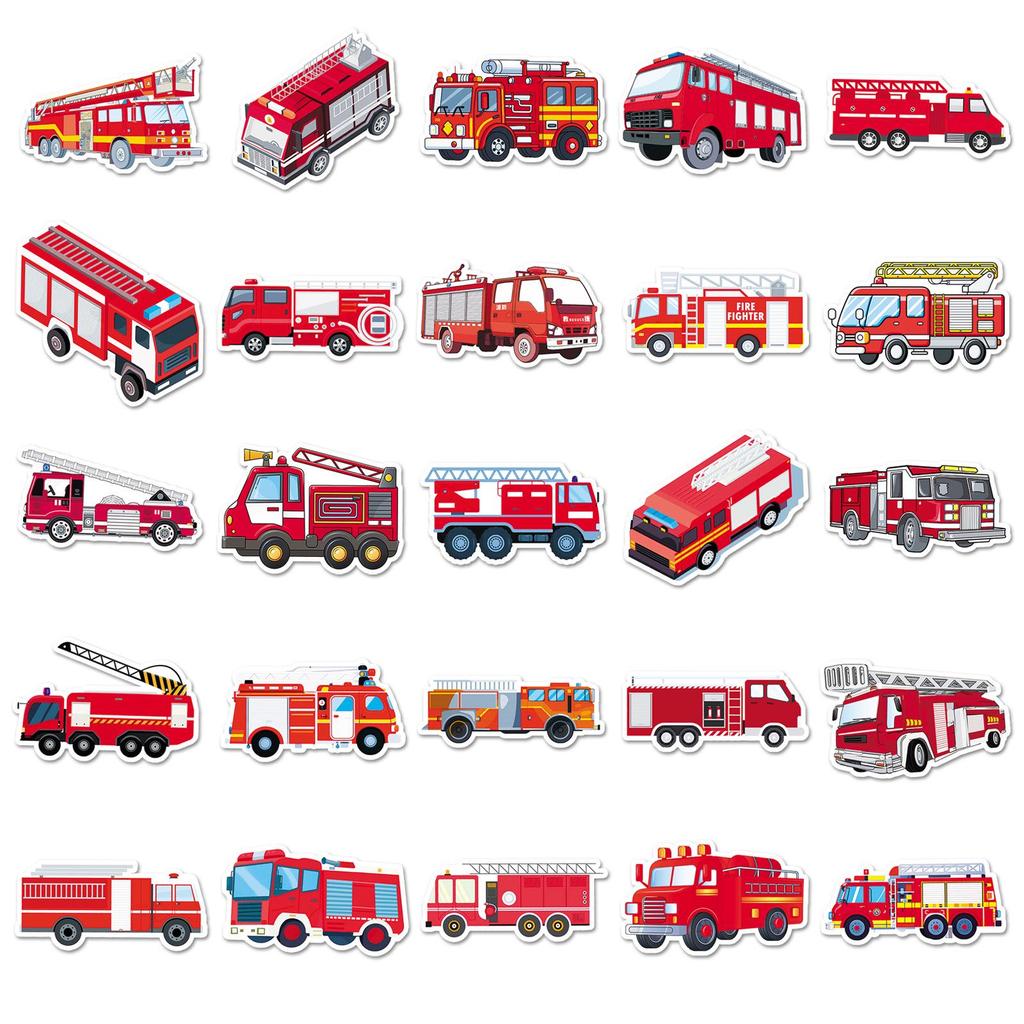 50pcs Fire Truck Cartoon Stickers: Kids' Decoration for Phone Cases & Skateboards