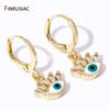 Fashion Crystal Evil Eye Charm Drop Earrings for Women Gold Plated Brass Greek Eye Dangle Hoop Earrings Birthday Jewelry Gift