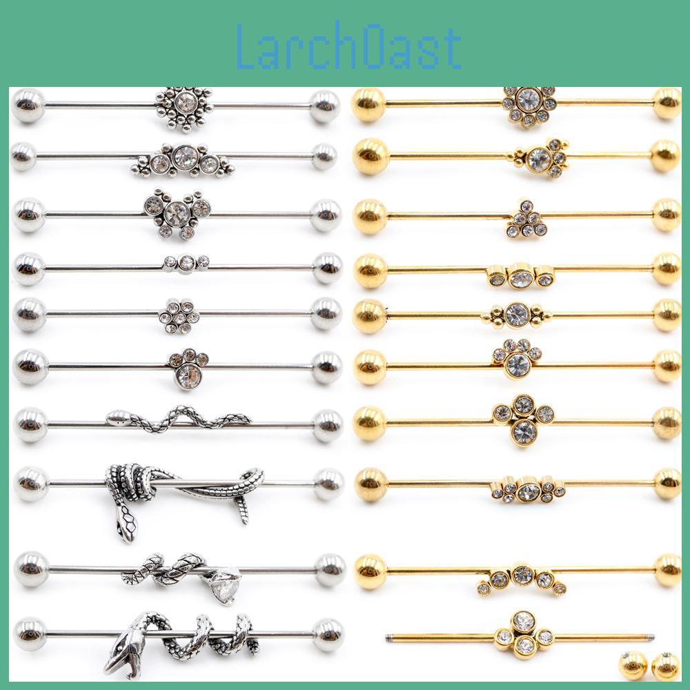 2pcs Alisouy Zircon Snake Flower Stainless Steel Eearrings Piercing Industrial Barbell Bar Scaffold Ear Cartilage Helix Jewelry