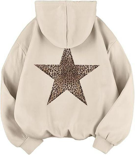 Women's Leopard & Star Print Hoodie Pullover