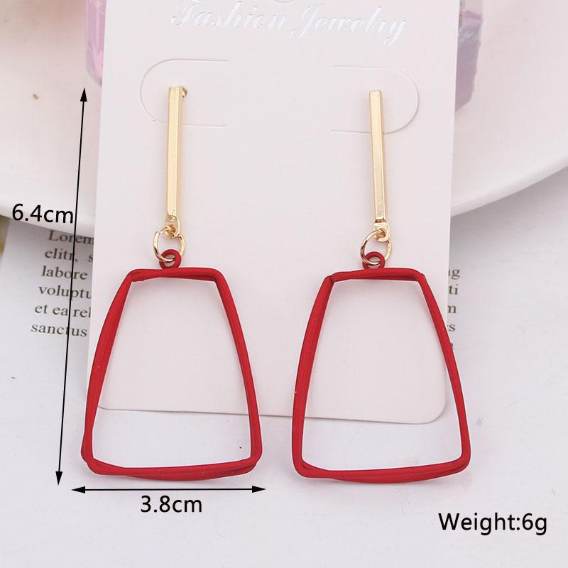 New Wine Red Geometric Hanging Earrings for Women Metal Pendants Dangle Earrings Red Color Exaggerated Drop Earrings aretes