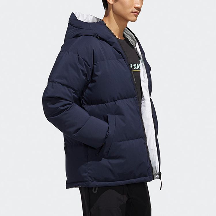 Adidas Reversible Hooded Sports Jacket With Long Sleeves And Down Filling Men Outerwear Navy-Blue EH4010