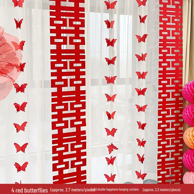 Butterfly Wedding Room Decor Set: Curtain Pendants & Pull-Flower Decorations for Bedroom & Living Room