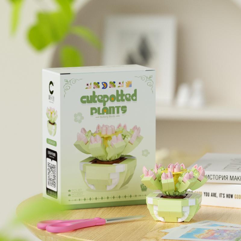 Blumenstrauß Bonsai Bausteine Künstliche Pflanze aus Kunststoff Staubschutz Mikromodell Dekoration Spielzeug für Kinder Geburtstagsgeschenk