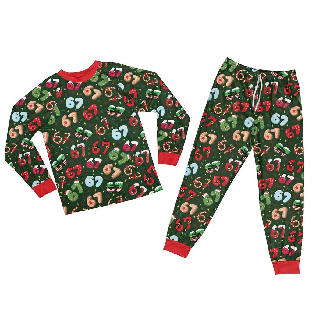 Children's Christmas Print Sets Pajamas Loungewear Outfits Family Matching Long Sleeve Tops+Pants Set