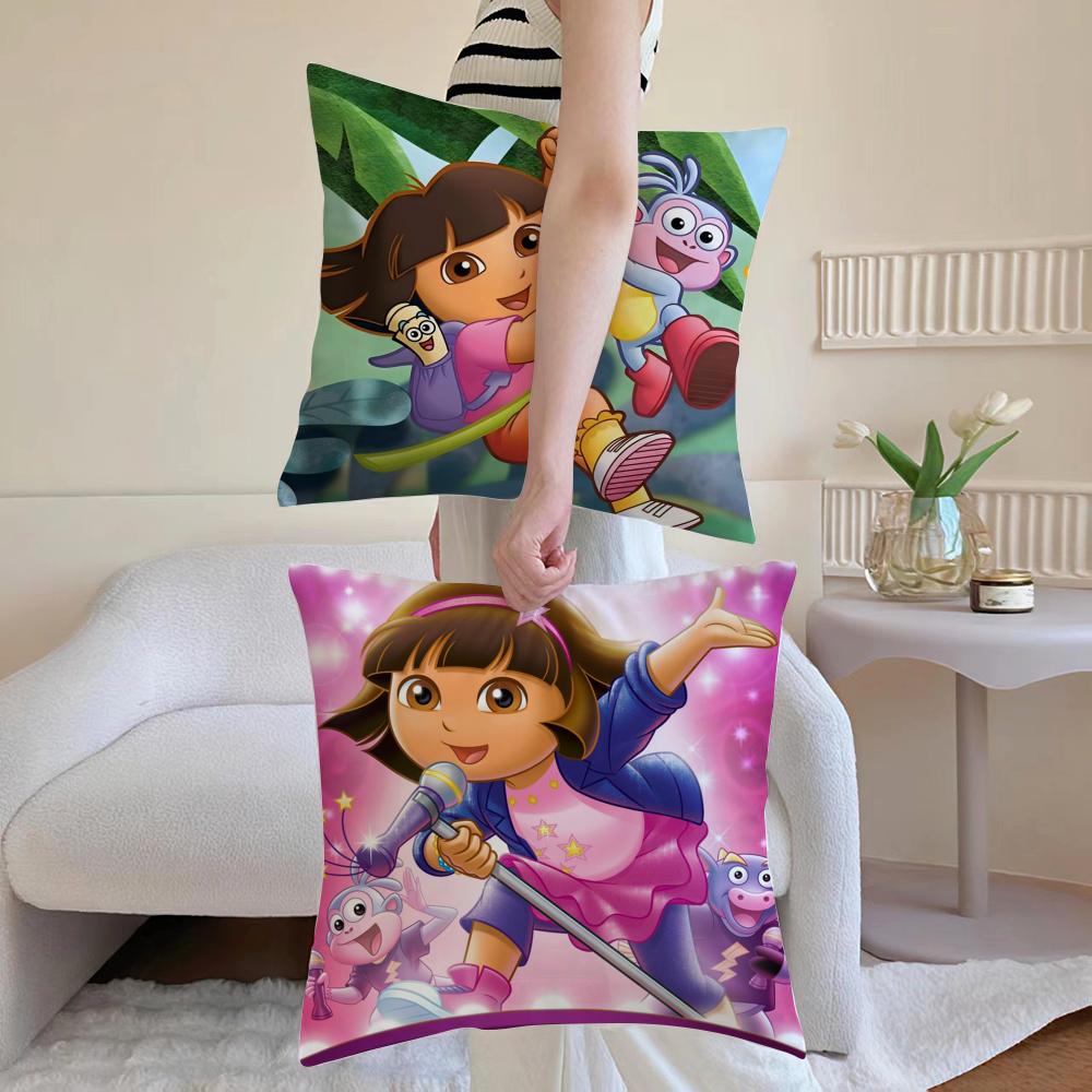 Cute D-Dora The Explorer Cushion Cover Pillowcase Short Plush Invisible Zipper Room Sofa Cushion Cover