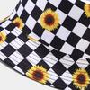 Chrysanthemum Plaid Basin Hat Women's Fashiontrendydaisy Reversible Fisherman Hat Men's Japanese Style Face Small Hat Trendy