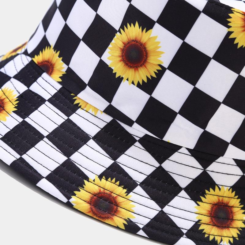 Chrysanthemum Plaid Basin Hat Women's Fashiontrendydaisy Reversible Fisherman Hat Men's Japanese Style Face Small Hat Trendy