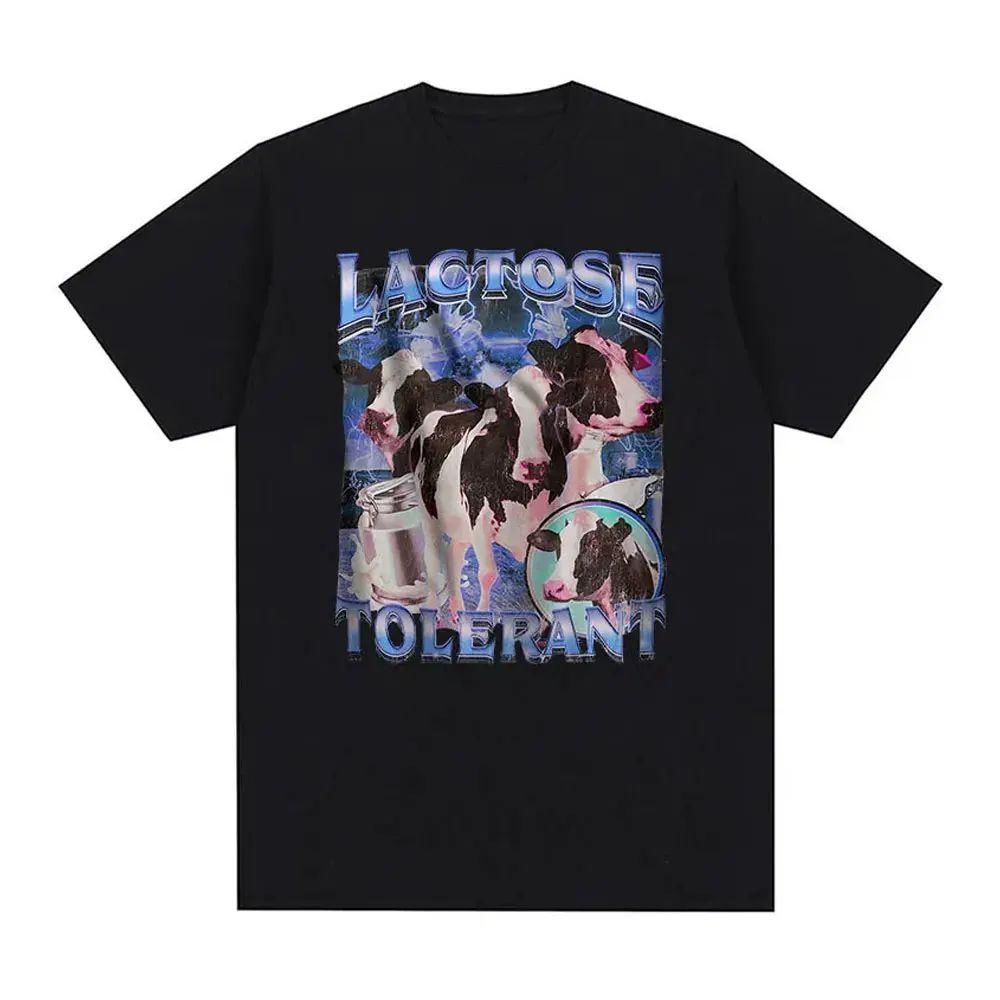 Lactose Tolerant Funny Meme Graphic T Shirt Milk Makes My Tummy Hurt T-shirt Fashion Vintage Hip Hop Short Sleeve T-shirt Unisex