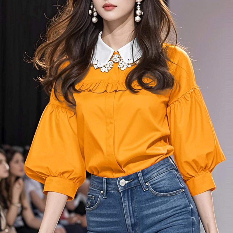 

VONDA Женские летние блузки с кружевным лацканом и коротким рукавом