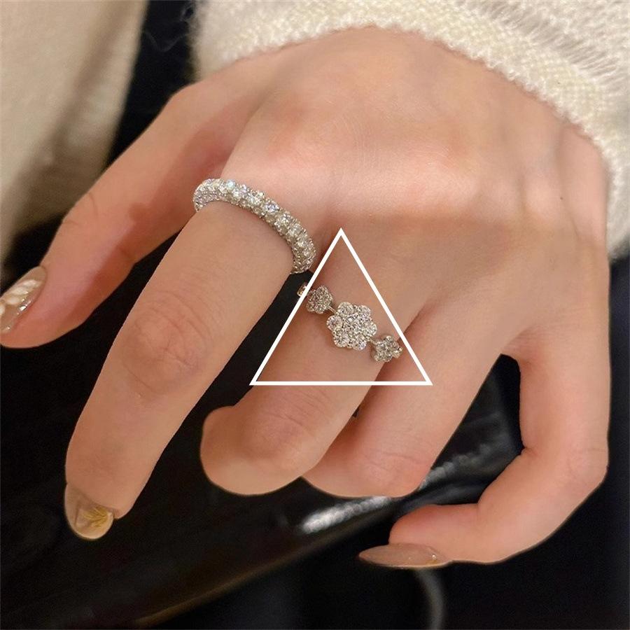 Супер вспышка полное бриллиантовое шестилепестковое цветочное кольцо серебряный свет роскошное микро-инкрустированное цирконовое цветочное кольцо