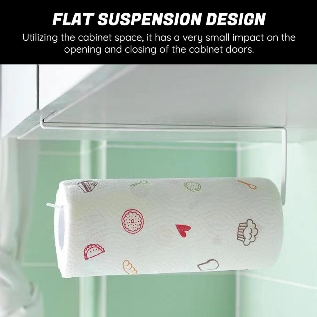 Under Cabinet Paper Towel Holder - Embedded Roll Dispenser for Kitchen with Adhesive Mount - No Drill Hanging Storage Rack for Tissue and