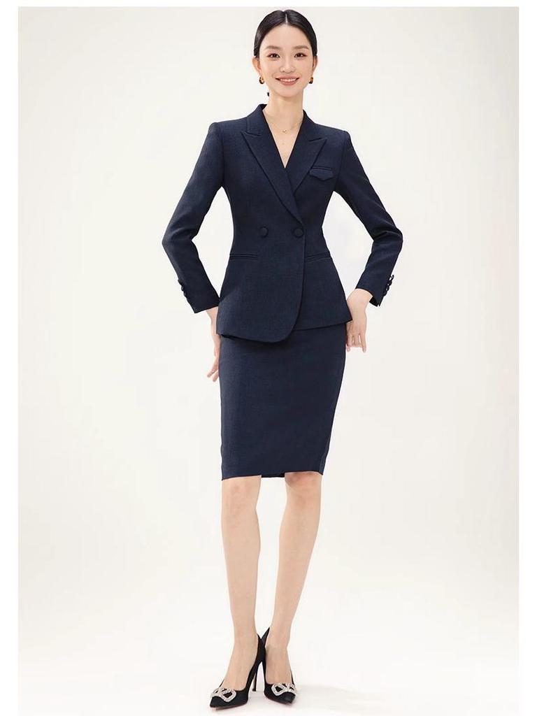 Navy Blue High-End Professional Goddess Suit - Spring/Autumn Two-Piece Skirt Set for Jewelry Store Workwear