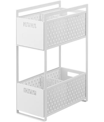 Yamazaki Jitsugyo 5218 Przechowywanie pod zlewem 2 W16 xx Wieża przesuwna z kompletnym koszem na produkty, poziomy, biały, ok.. D32,5 wys. 46 cm,