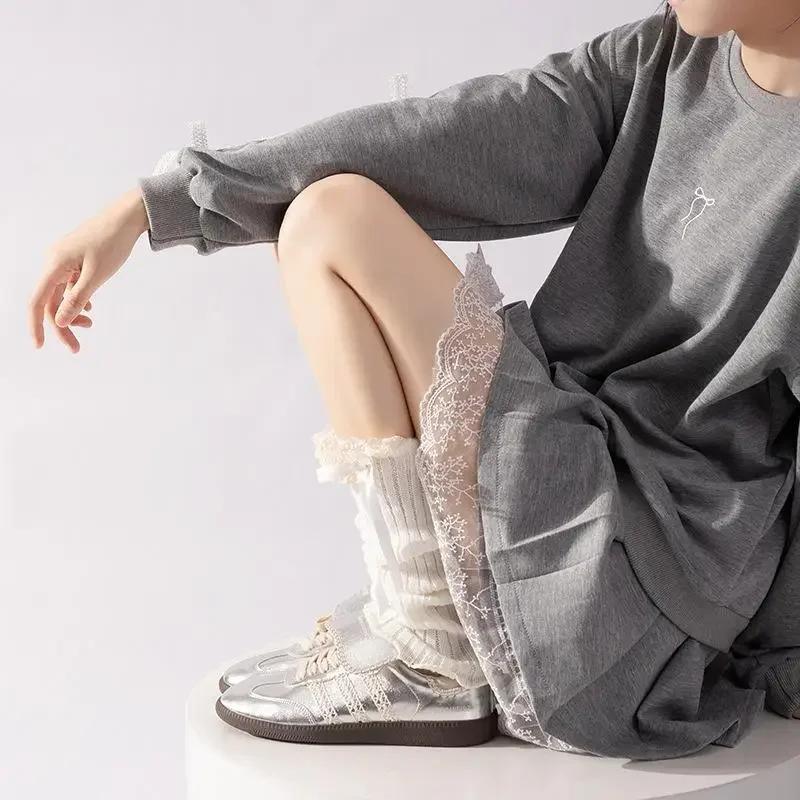Autumn Winter Leg Warmers Woman Lolita Lace Bowknot Knitted Socks Girls Knee Warmers Long Stockings Warm Foot Cover Boot Socks
