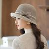 Wool Felt Hat Women's Autumn and Winter Fashion Retro Bow Warped Edge Elegant Celebrity Top Hat Bucket Hat
