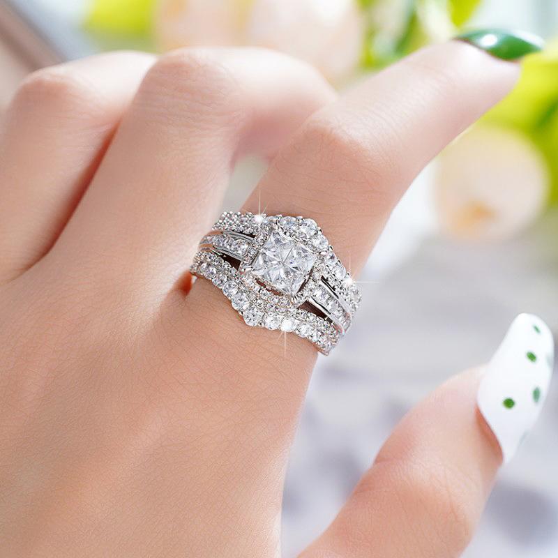 Huitan New Fashion Women Rings Wedding Party Luxury Cubic Zirconia Accessories Color Bridal Rings Statement Jewelry