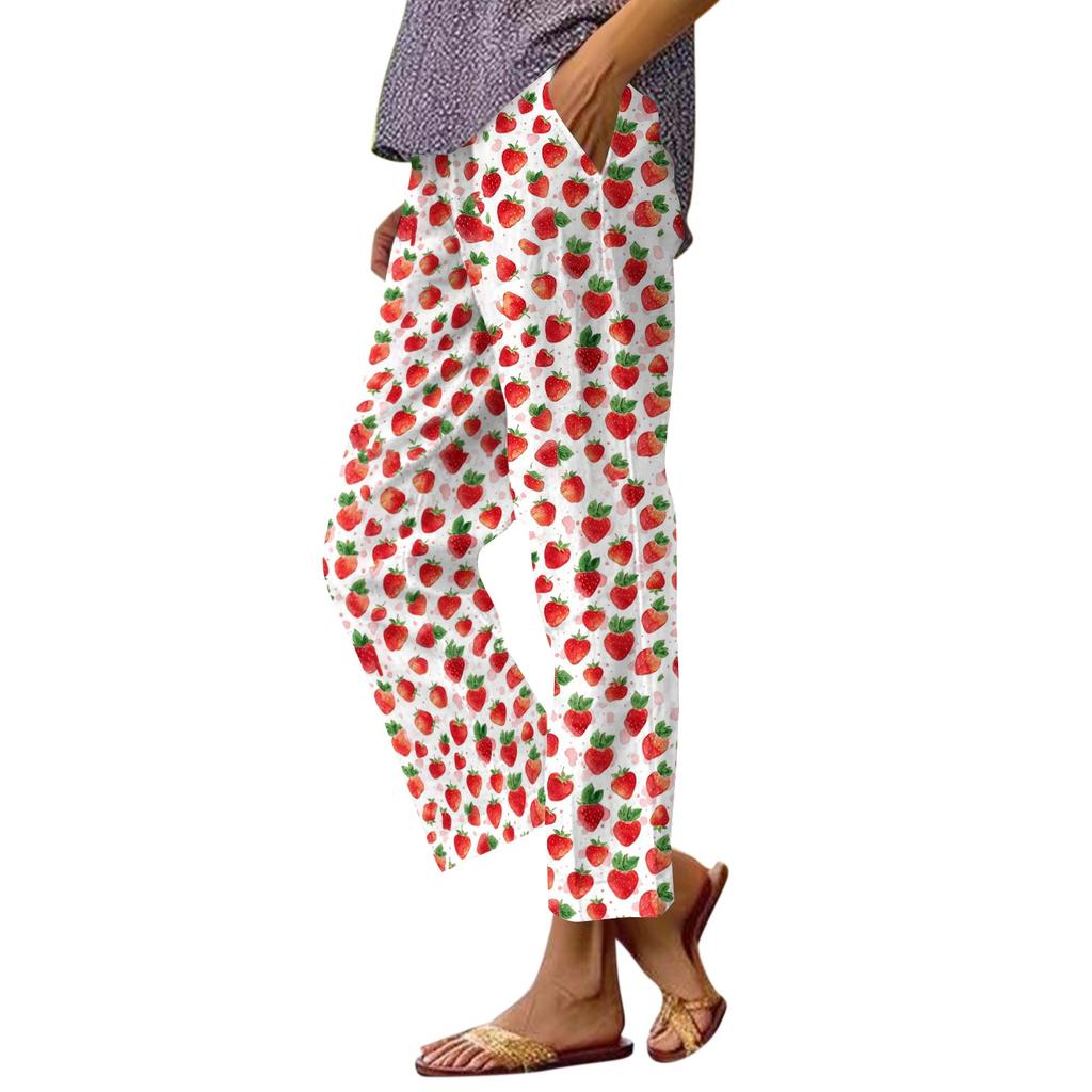 Women's Casual Elastic Waist Pants with Printed Pockets, Fashion Loose Fit for Daily Wear