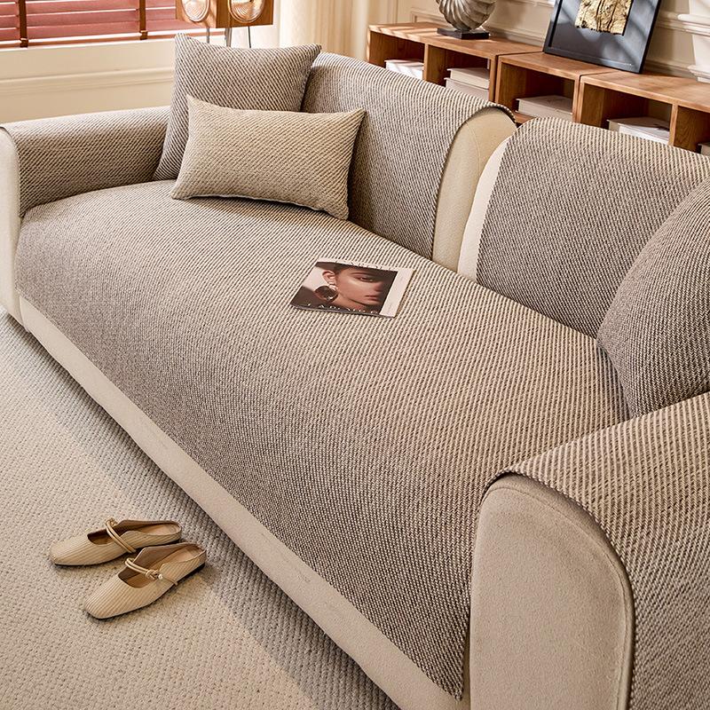 

New Minimalist Solid Color Sofa Cover Fabric Anti Slip Straight Row Sofa Cushion Cover High-end Feeling Suitable for All Seasons 70x70cm сірий