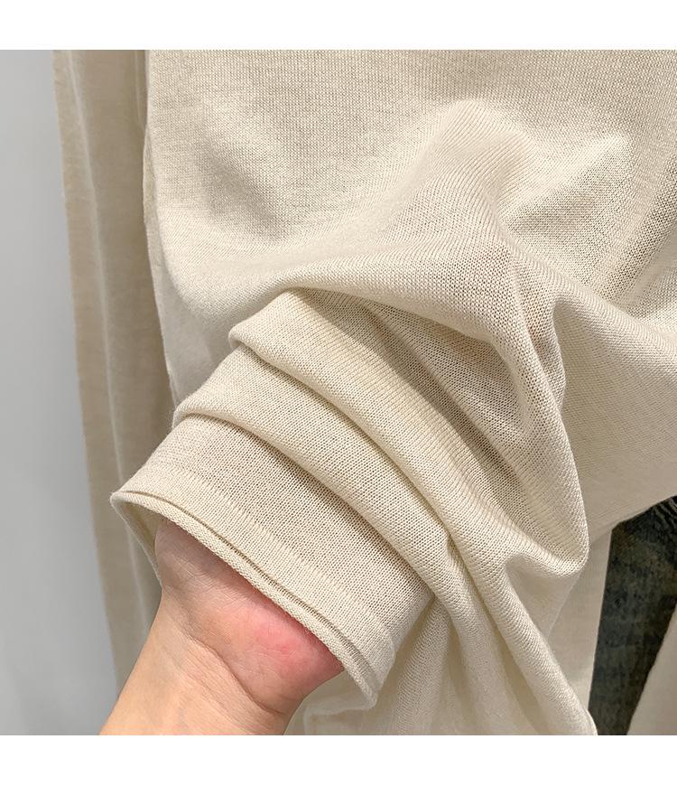 Sheer Loose Knit Long-Sleeve Sweater for Women - Autumn Style Sunscreen Blouse