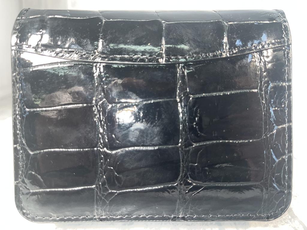 GUODI Bi-fold Wallet, Genuine Crocodile Leather, Shining (Glazed) Finish, for Men and Women, HL-9769-CRS (Black), Compact Folding Wallet