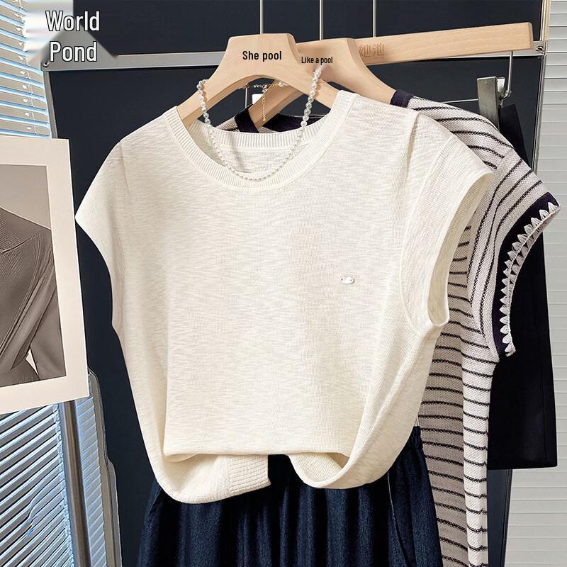 Women s Pleated Sleeveless Knit T-shirt M