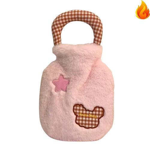 Simple Plaid Stitching Portable Cute Plush Water Warmer Hot Water Bottle Comfortable Soft Warm Belly Hands Elastic
