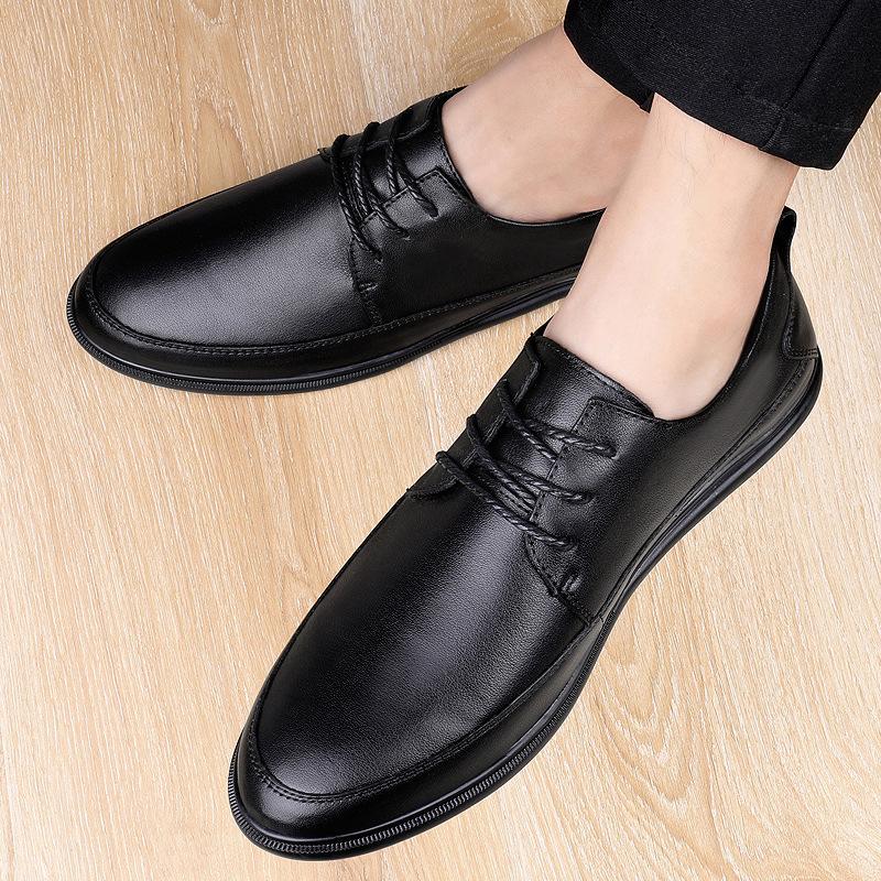 Men's shoes soft sole lace-up casual shoes business dress leather shoes men's British style men's loafers large size single shoes
