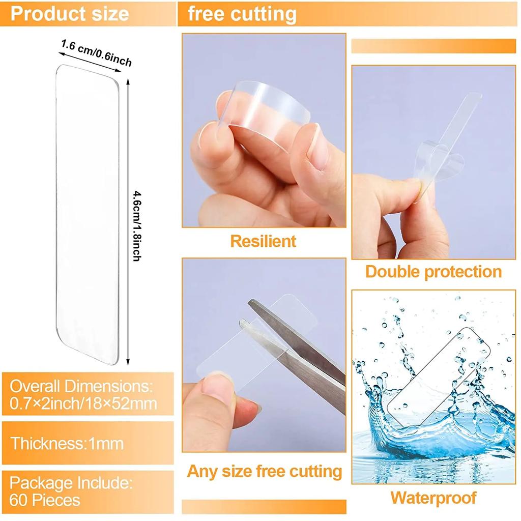 Reusable Double Sided Adhesive Tape Strong Adhesion Wall Sticker Sticky Balloon Traceless Poster Clear Nano Home Improvement