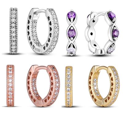 Funkelnde Bunte Creolen 925 Sterlingsilber Hypoallergener Schmuck Verziert mit Zirkonia Eleganter Luxus-Stil Weiblich